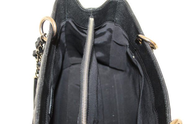 Chanel 黑色絎縫魚子醬皮革 Grand Shopper Tote 單肩包