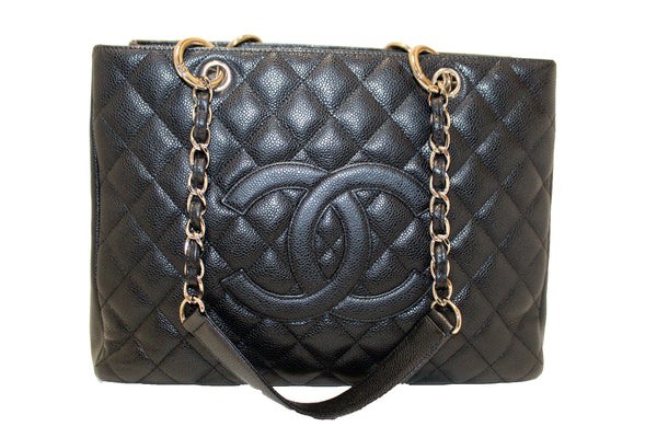 Chanel Black Quilted Caviar Leather Grand Shopper Tote Shoulder Bag