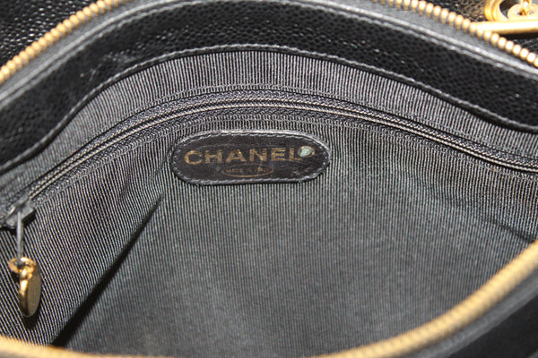 Chanel Vintage Black Quilted Caviar Shoulder Tote Bag