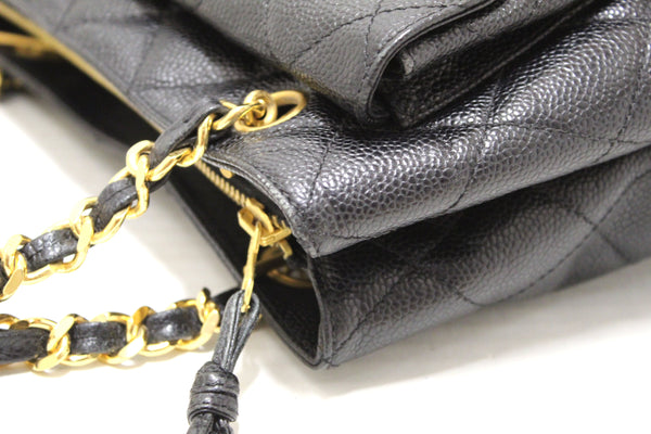 Chanel Vintage Black Quilted Caviar Shoulder Tote Bag