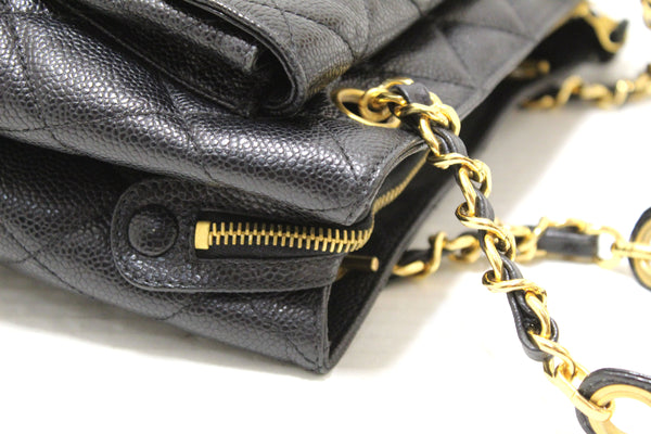 Chanel 復古黑色絎縫魚子醬單肩托特包