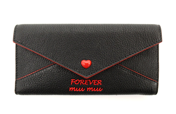 New Miu Miu Black Leather Madras Forever Love Long Wallet 5MH013