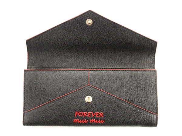 New Miu Miu Black Leather Madras Forever Love Long Wallet 5MH013