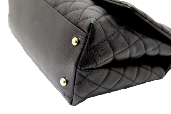 Chanel 黑色絎縫魚子醬皮革小號 CoCo 手柄翻蓋包