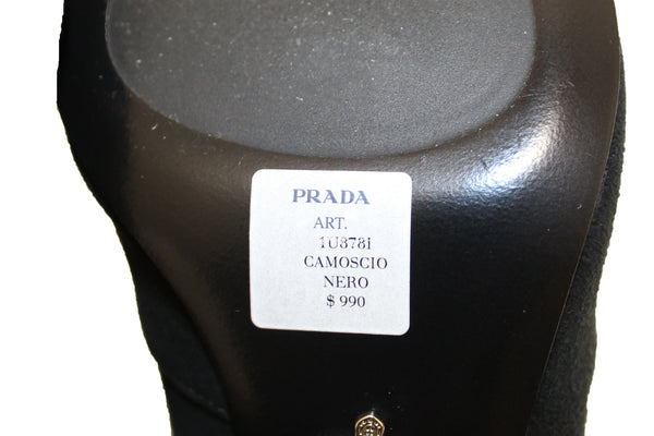 新的Prada黑色絨面革皮靴37