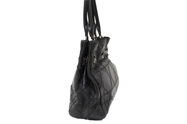 Christian Dior Black Leather Chri Chri Shoulder Tote Bag