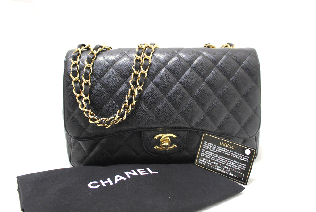 Chanel Black Quilted Caviar Leather Classic Jumbo Single Flap Bag – Italy  Station