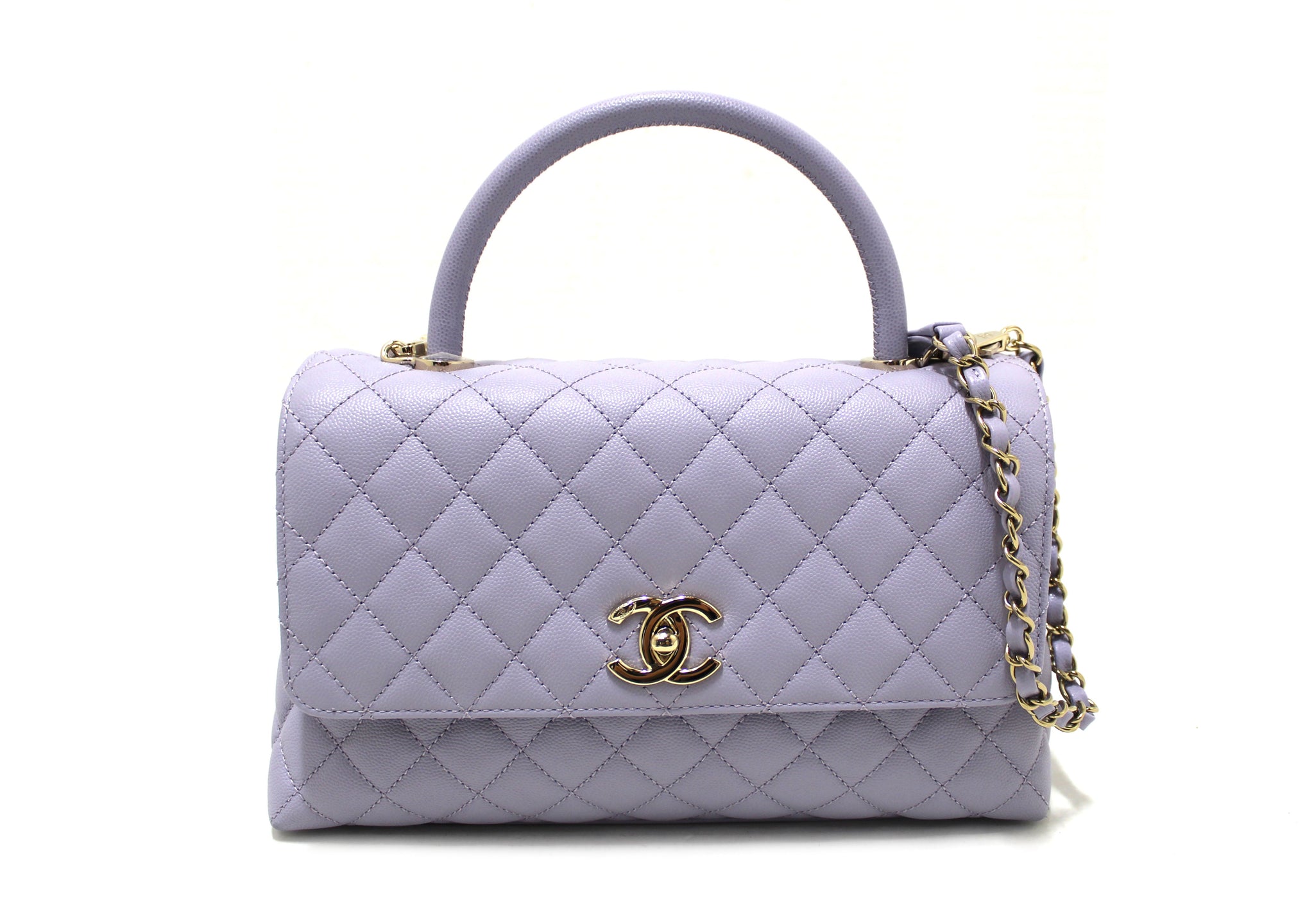 CHANEL Coco Handle Medium Flap 21K Light Purple Caviar Lilac A92991 Box Bag  NWT