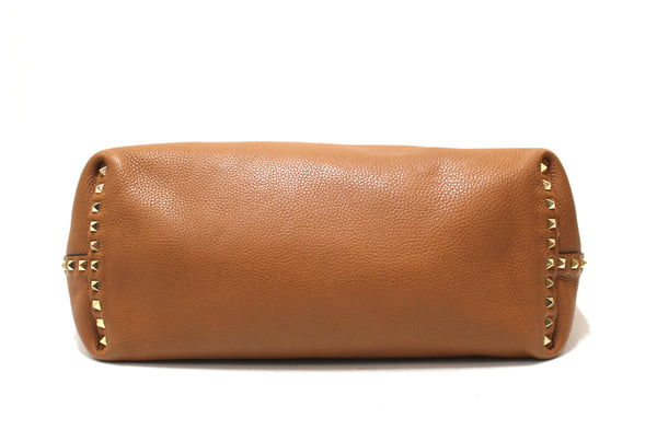 Valentino Brown/Blue Leather Rockstuds Reversible Tote Shoulder Bag