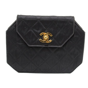 Chanel Vintage Black Satin Octagon Classic Chain Bag