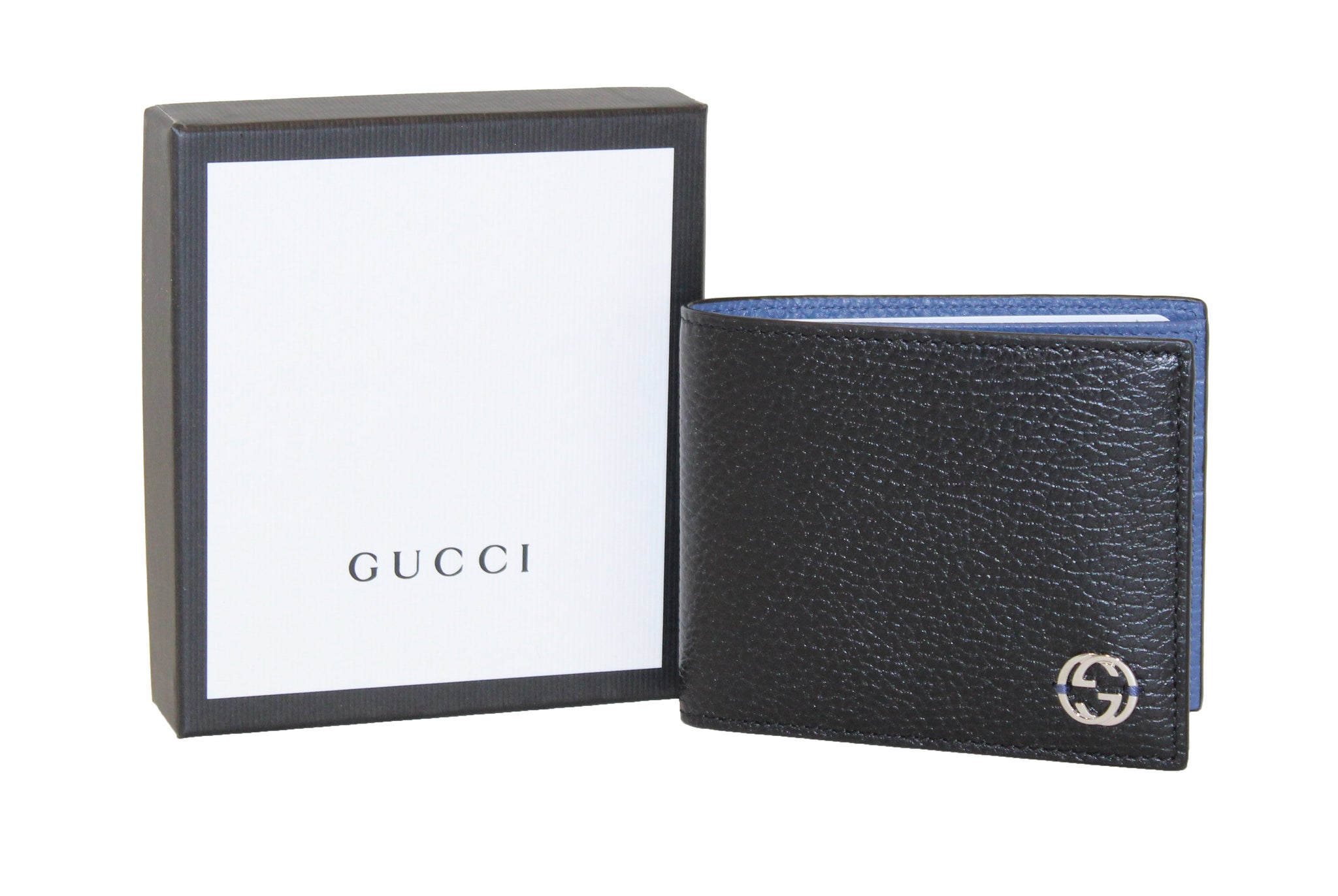 新的Gucci黑人皮革雙折錢包610464