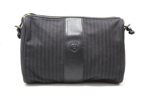 Fendi Vintage Black Canvas Striped Messenger Crossbody Bag