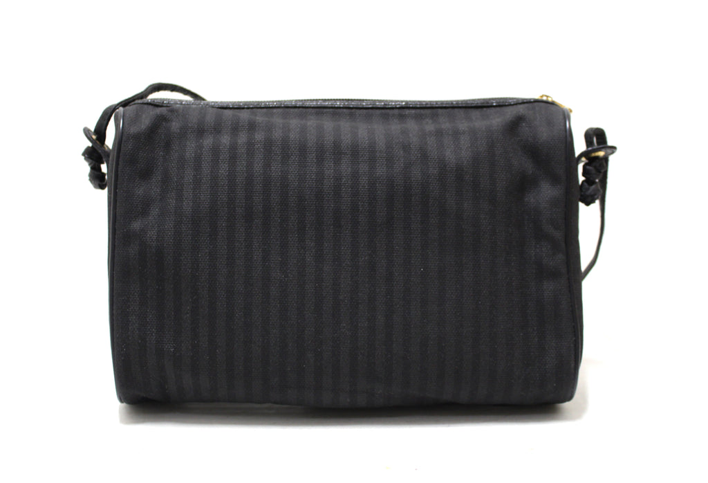 Fendi Vintage Black Canvas Striped Messenger Crossbody Bag – Italy