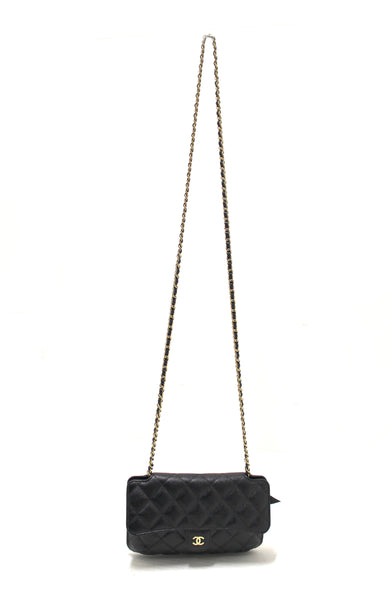 Chanel Black Caviar Quilted Leather Phone Bag On Chain Crossbody Bag
