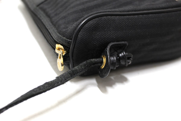 Fendi Vintage Black Canvas Striped Messenger Crossbody Bag