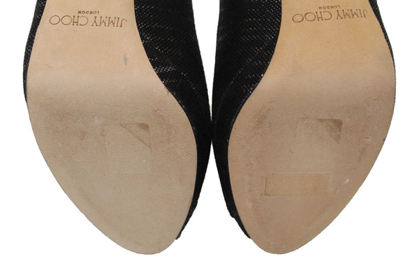 New Jimmy Choo Black/Gold Canvas Open Toe Pumps Shoes Size 37