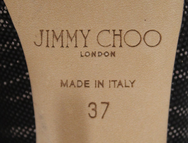 Authentic New Jimmy Choo Black/Gold Canvas Open Toe Pumps Shoes Size 37