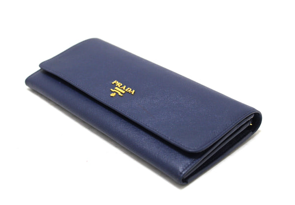 Prada Blue Saffiano Leather Wallet With Chain