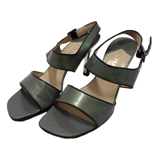 Chanel Grey Leather Strappy Sandal Shoes Size 37