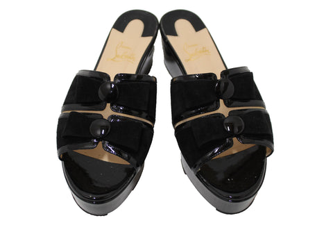 克里斯蒂安·迪奧（Christian Dior）黑色漆皮雛菊娃娃平台涼鞋鞋尺寸40