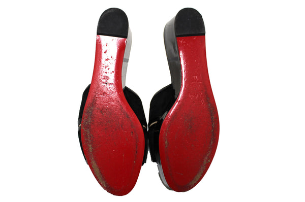 Christian Dior Black Patent Leather Daisy Doll Platform Sandals Shoes Size 40
