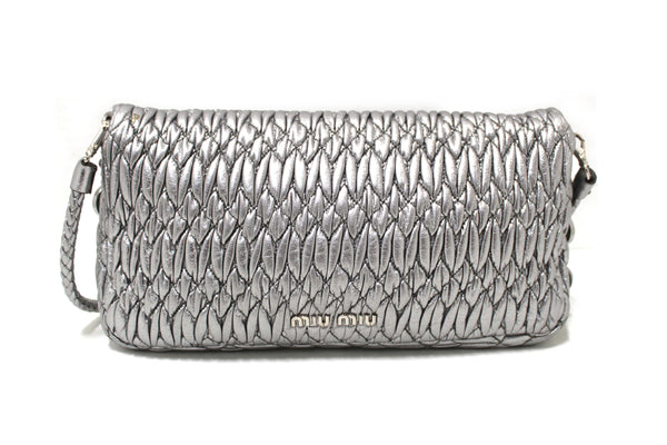 Miu Miu Iconic Crystal Silver Cloqué Nappa Leather Bag
