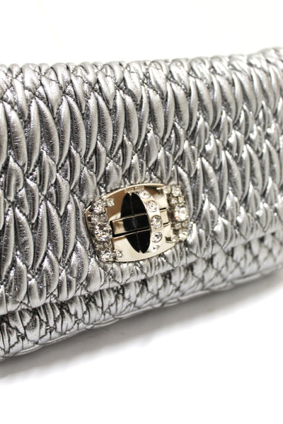 Miu Miu Iconic Crystal Silver Cloqué Nappa Leather Bag