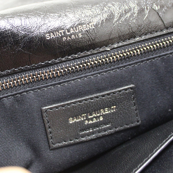 YSL Yves Saint Laurent黑色皺紋皮革中型Niki肩膀袋