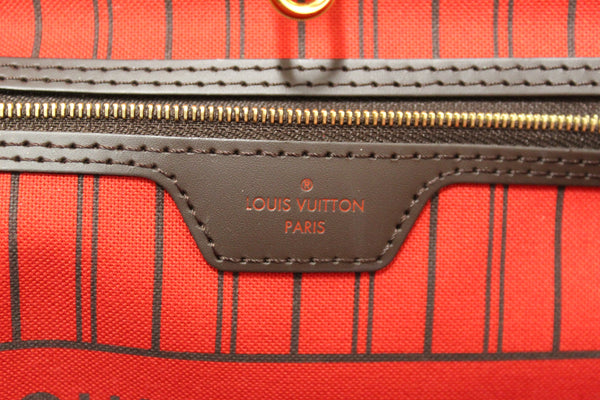Louis Vuitton Damier Ebene Canvas Neverfull MM with Red Interior Tote Shoulder Bag