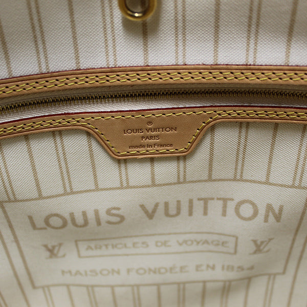 Louis Vuitton Damier Azur Ebene Canvas Neverfull MM Shoulder Tote Bag