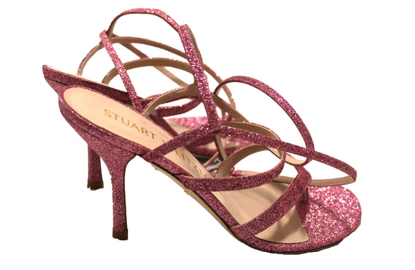 新的Stuart Weitzman Glitter粉紅色Julina高跟綁帶涼鞋