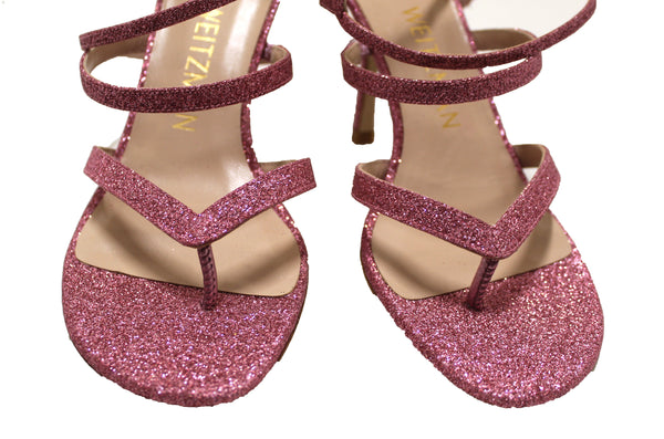 NEW Stuart Weitzman Glitter Pink Julina High-Heel Strappy Sandals