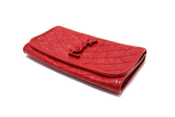Saint Laurent Red Crinkled Calfskin Matelasse Niki Long Wallet