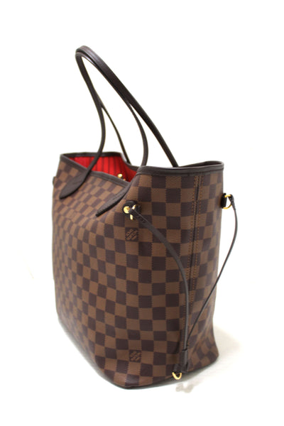 Louis Vuitton Damier Ebene Canvas Neverfull MM with Red Interior Tote Shoulder Bag