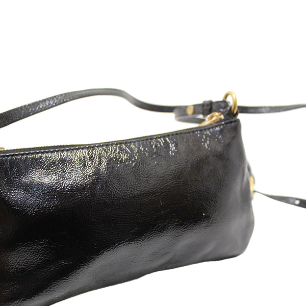 YSL YVES Saint Laurent Black Black Pthent Leather Mini Messenger Bag