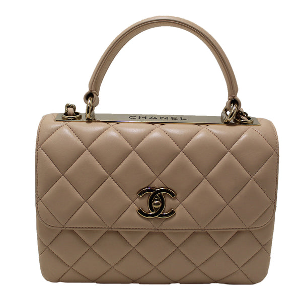Chanel Beige Lambskin Leather Small Trendy CC Bag with Handle