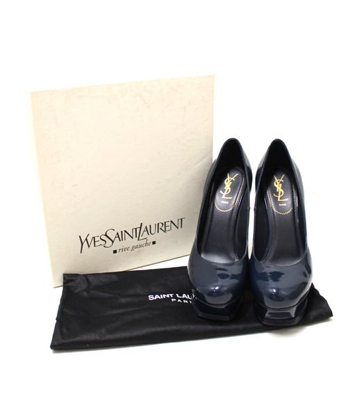 YSL Yves Saint Laurent Blue Tribute Pumps Shoes Size 39