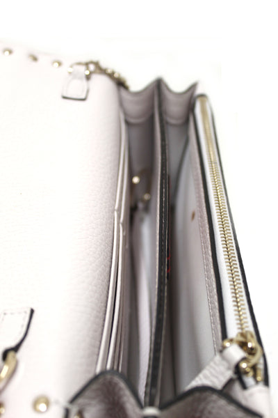 Valentino Garavani Rockstud White Grainy Calfskin Leather Wallet with Chain