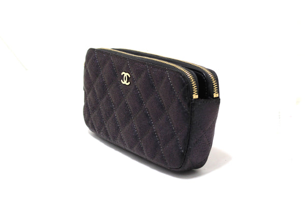 Chanel Quilted Black Iridescent Caviar Double Zip Wallet On Chain