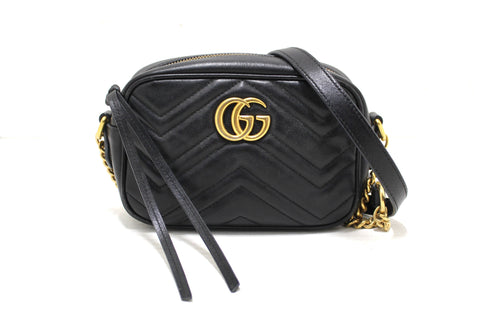 Gucci Black Matelassé Chevron Leather GG Marmont Mini Shoulder Bag