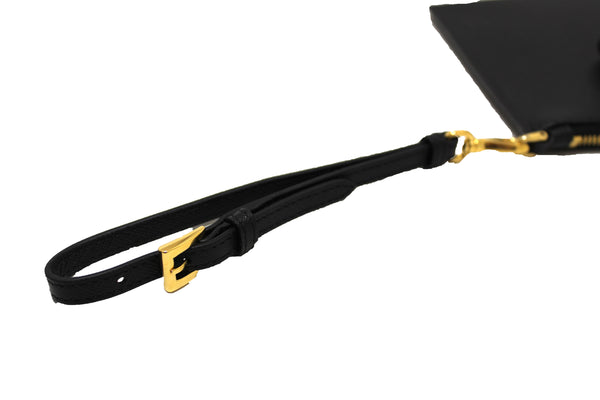 Prada Black Saffiano Leather Bow Wristlet Pouch