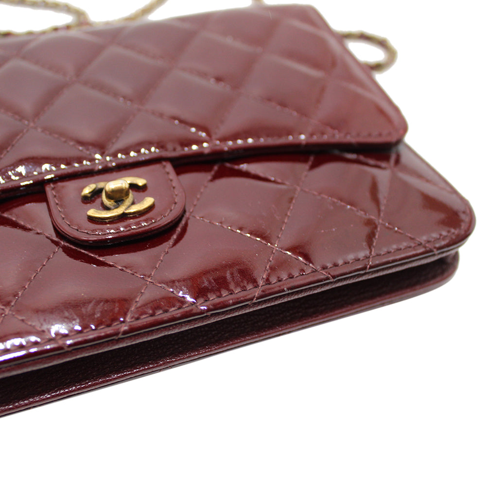 Chanel WOC Patent Leather Wallet On Chain Clutch Bag Red