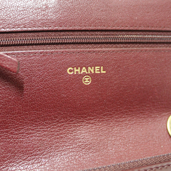 Chanel Burgundy Patent Leather Wallet on Chain WOC Messenger Bag