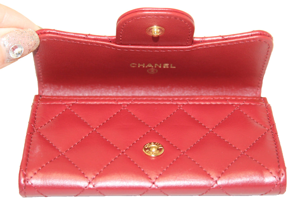 chanel card holder red
