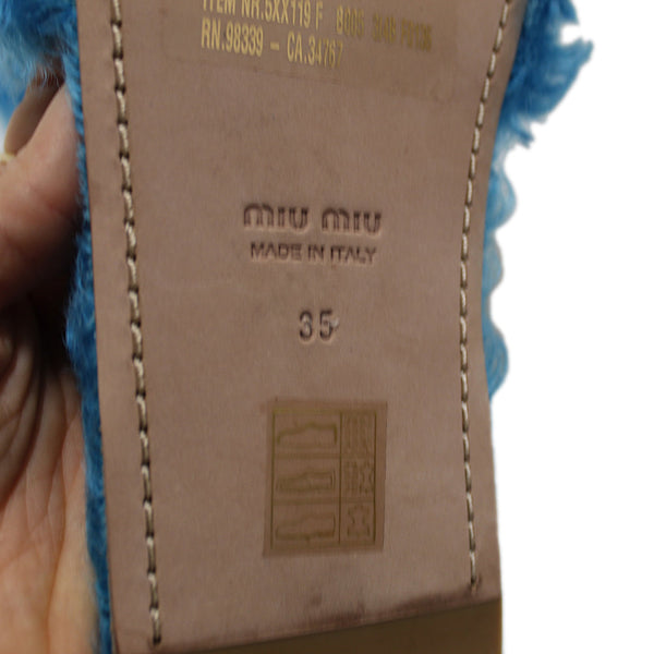 Miu Miu Miu藍綠色綠色藍綠色毛毛毛水鑽扁平涼鞋鞋尺寸35