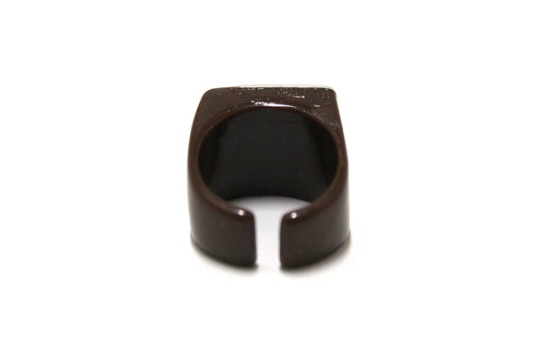 復古香奈兒棕色斑點 CC 方形塑膠開口戒指 尺寸 6