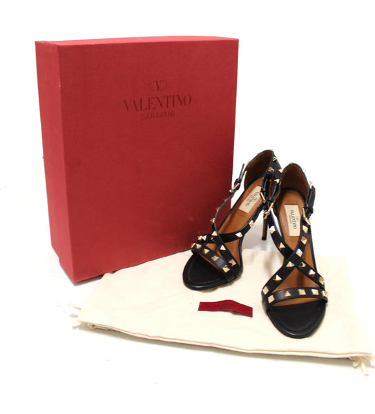 Valentino Black Rockstuds綁帶涼鞋高跟鞋鞋尺寸36 MW1S0B44VOT