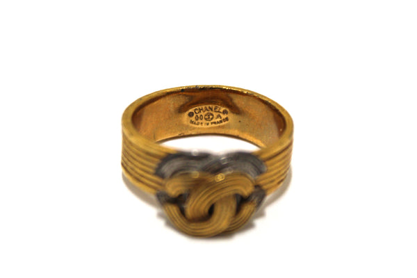 Vintage Chanel Gold CC Coil Ring Size 8