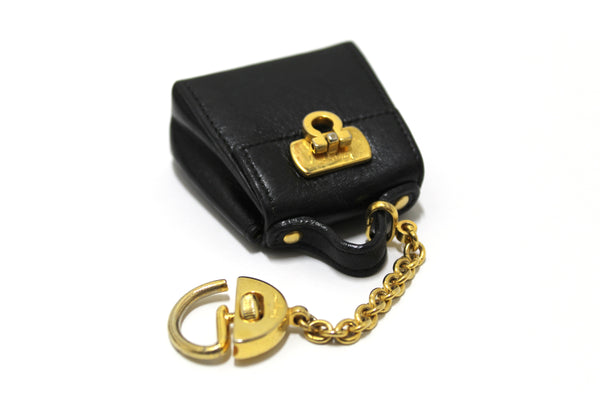 Salvatore Ferragamo Gancini Black Leather Miniature Bag Key Ring