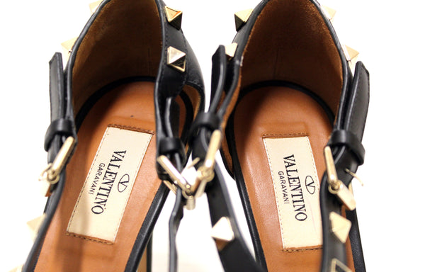 Valentino Black Rockstuds Strappy Sandals Heels Shoes Size 36 MW1S0B44VOT